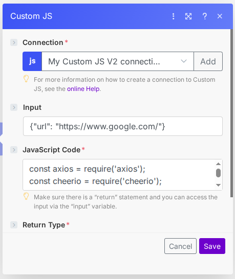 Make.com Custom JavaScript Web Scraping Example