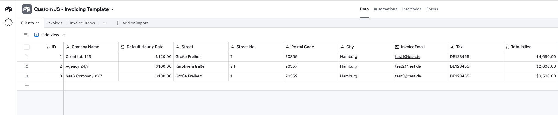Airtable Clients table for accounting