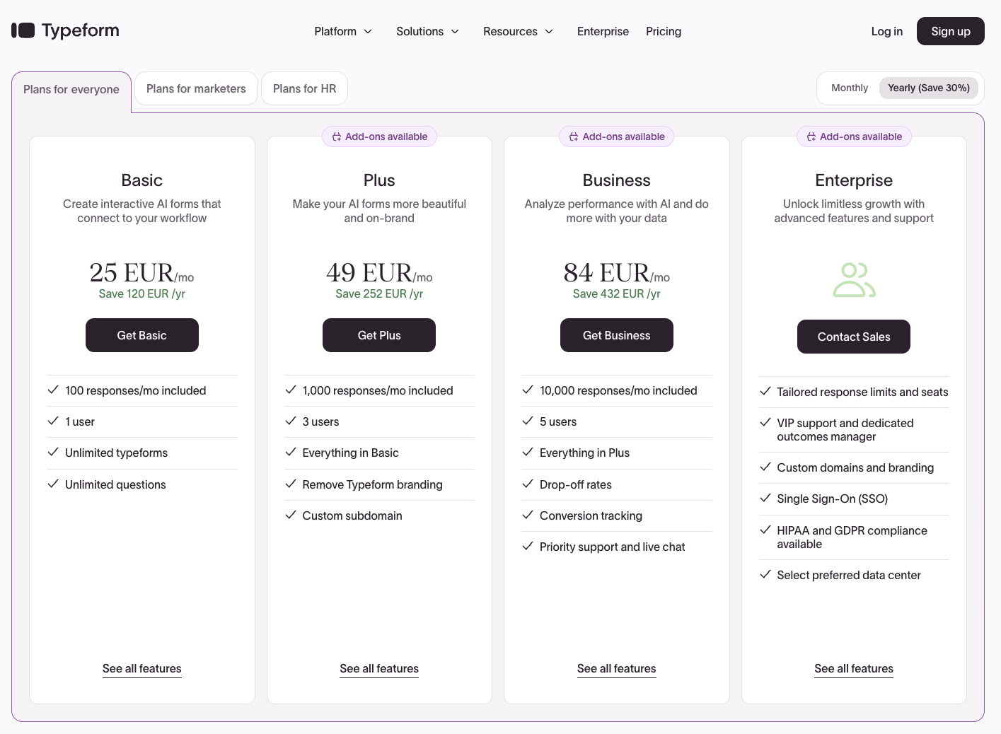 Typeform Pricing