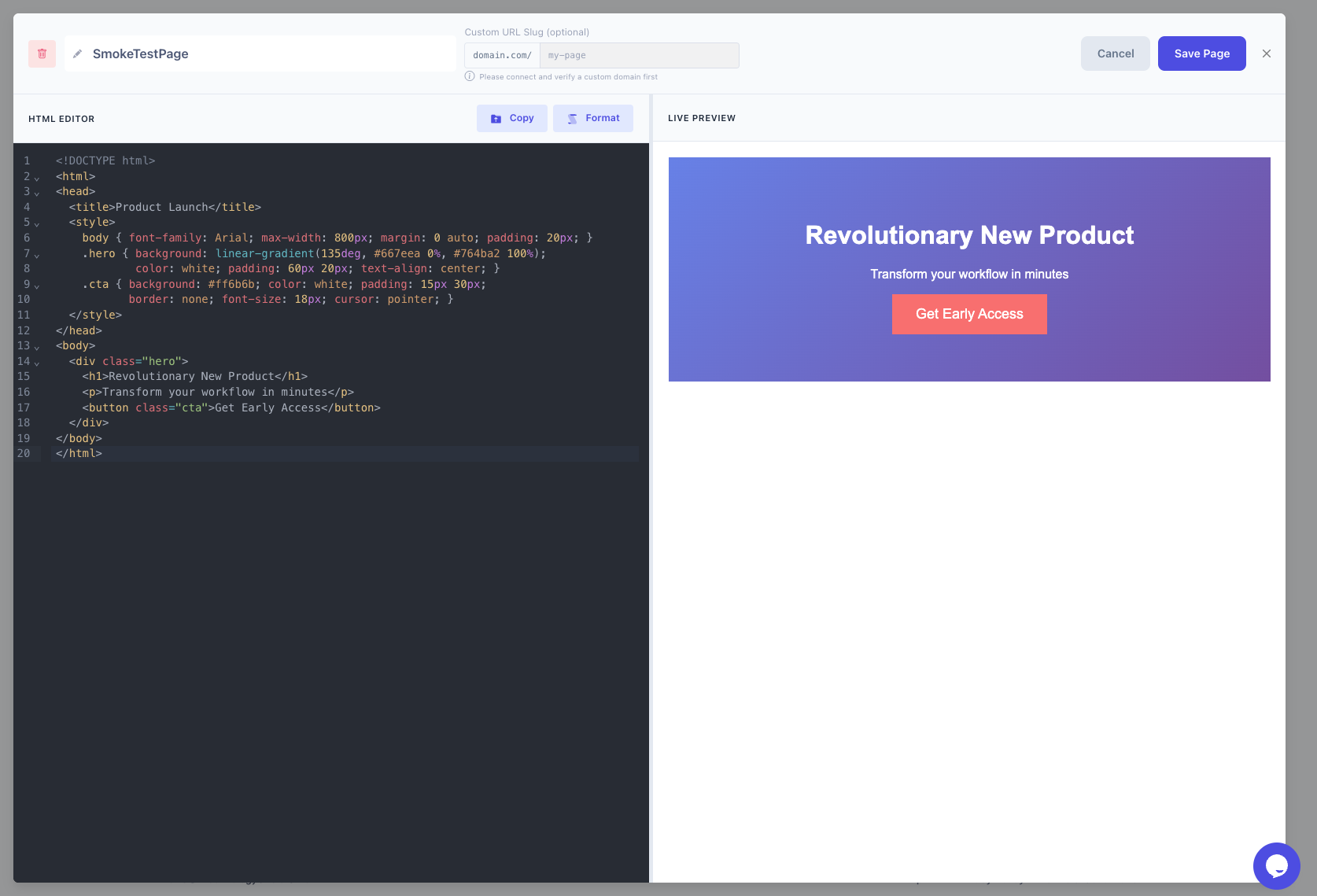 CustomJS HTML Hosting UI - HTML Editor and Preview