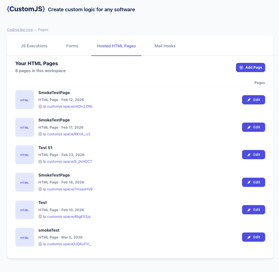 CustomJS HTML Hosting UI - Deploy Page