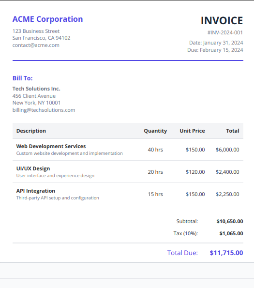 Generated invoice PDF